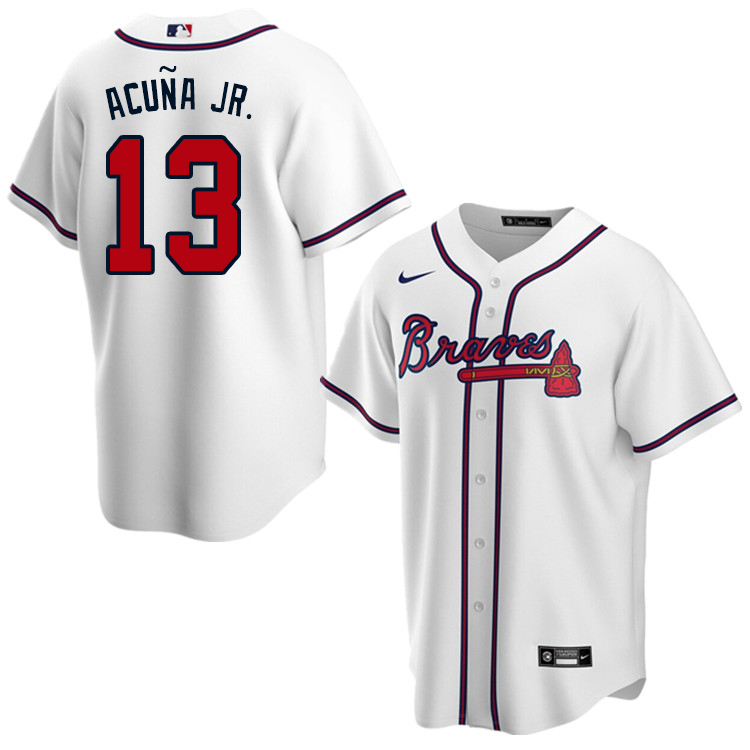 Nike Men #13 Ronald Acuna Atlanta Braves Baseball Jerseys Sale-White